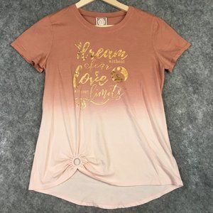 Truself Top S Short Sleeve Rose Gold Dip Dye Ombre T Shirt Ruched Front Dream